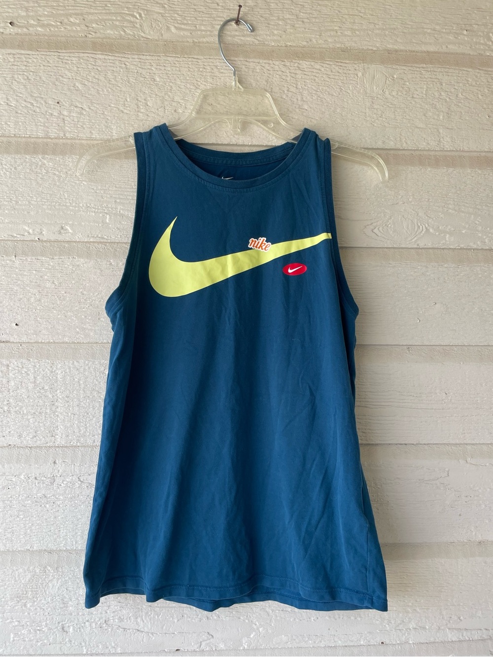 Nike Woman’s Teal Muscle Tank with Neon Yellow Swoosh | Small
